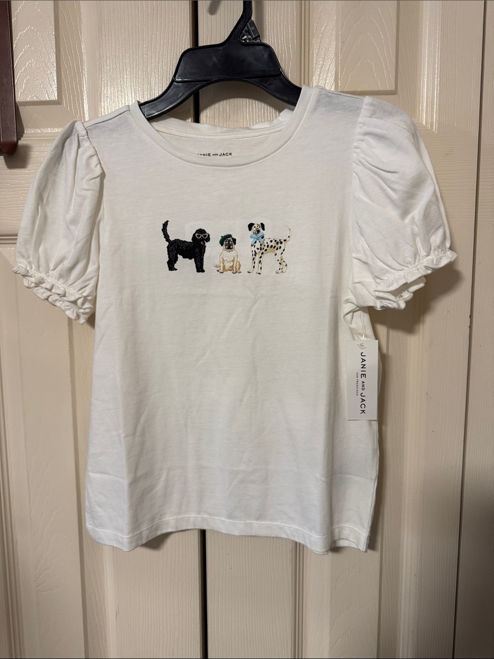 Janie and Jack White Tee with Embroidered Dogs size 12